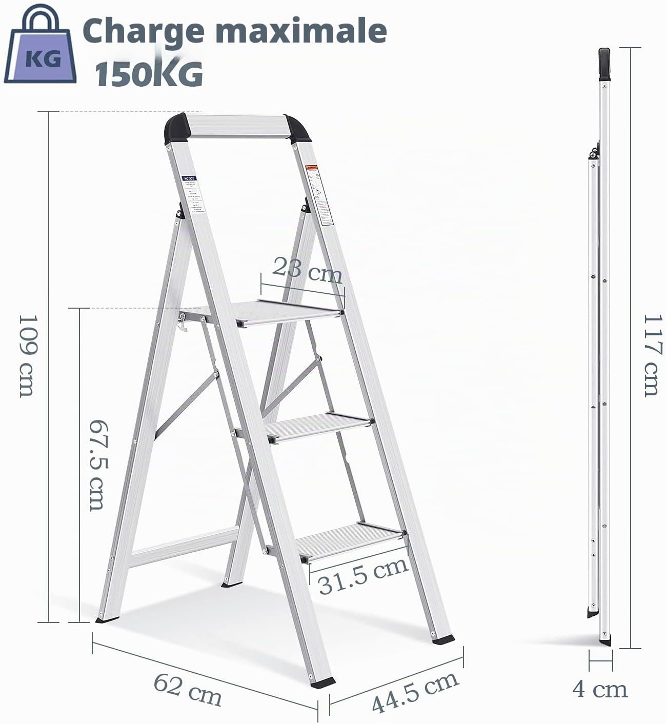 Escabeau pliable 3 marches en aluminium - Jusqu'à -34% sur le prix