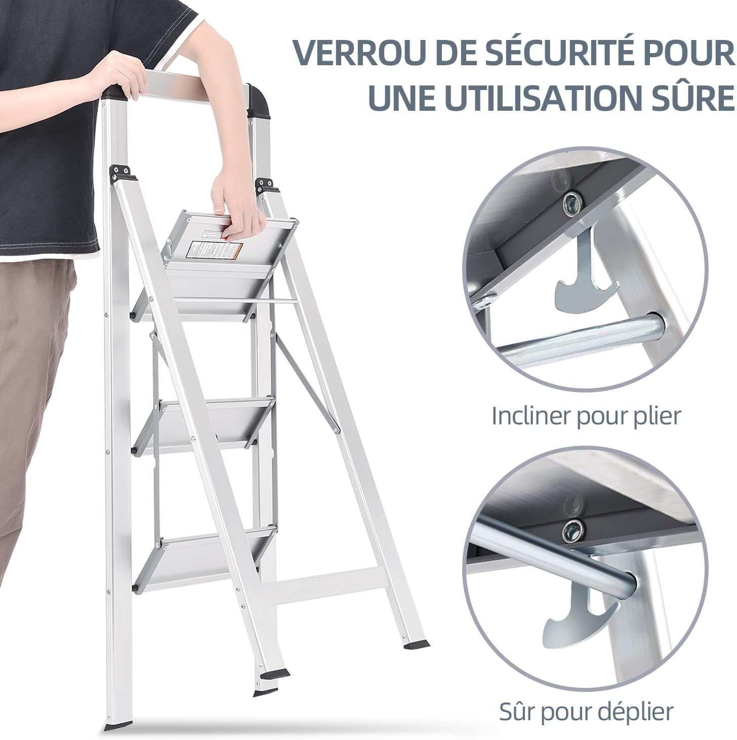 Escabeau pliable 3 marches aluminium - Jusqu'à 34% de remise