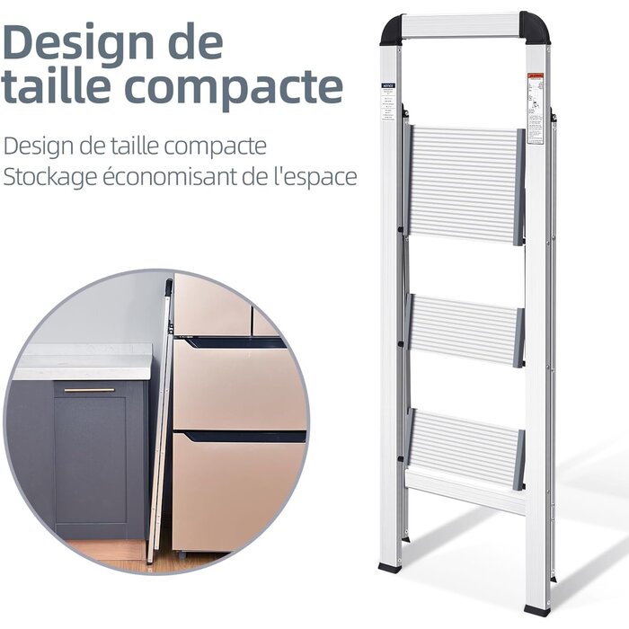 Escabeau pliable 3 marches aluminium - Jusqu'à 34% de remise