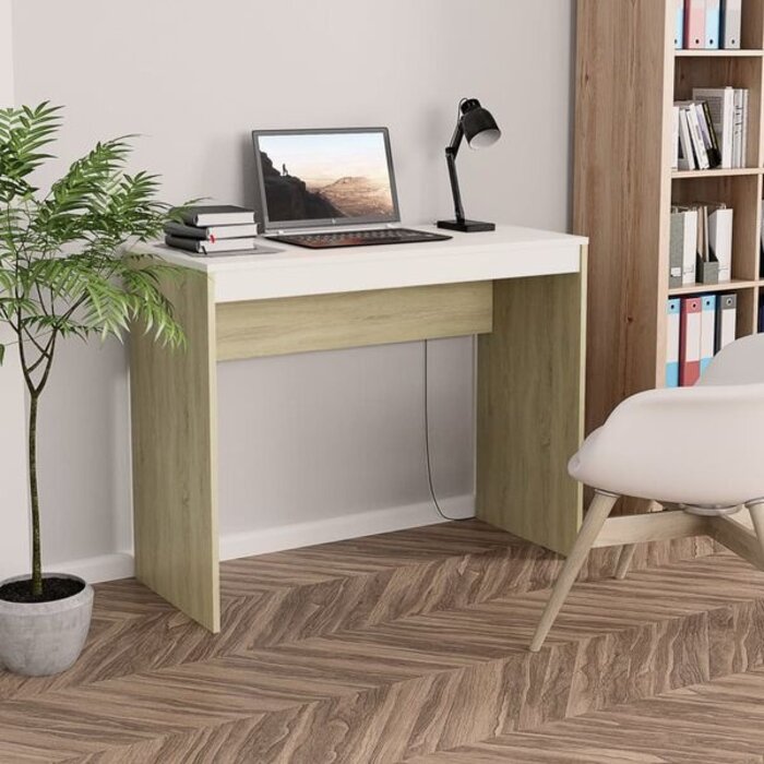 Vidaxl Bureau moderne compact blanc et chêne - Jusqu'à -34% sur votre équipement