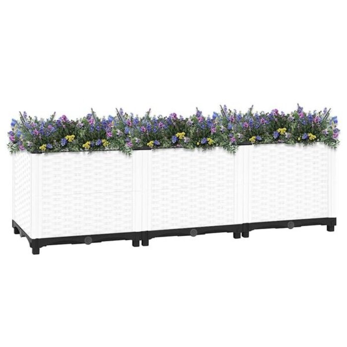Vidaxl Jardinière surélevée effet rotin 120cm - Blanc - Jusqu'à -33% sur l'outlet