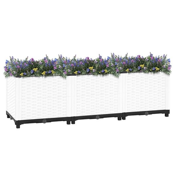 Vidaxl Jardinière surélevée effet rotin 120cm - Blanc - Jusqu'à -33% sur l'outlet