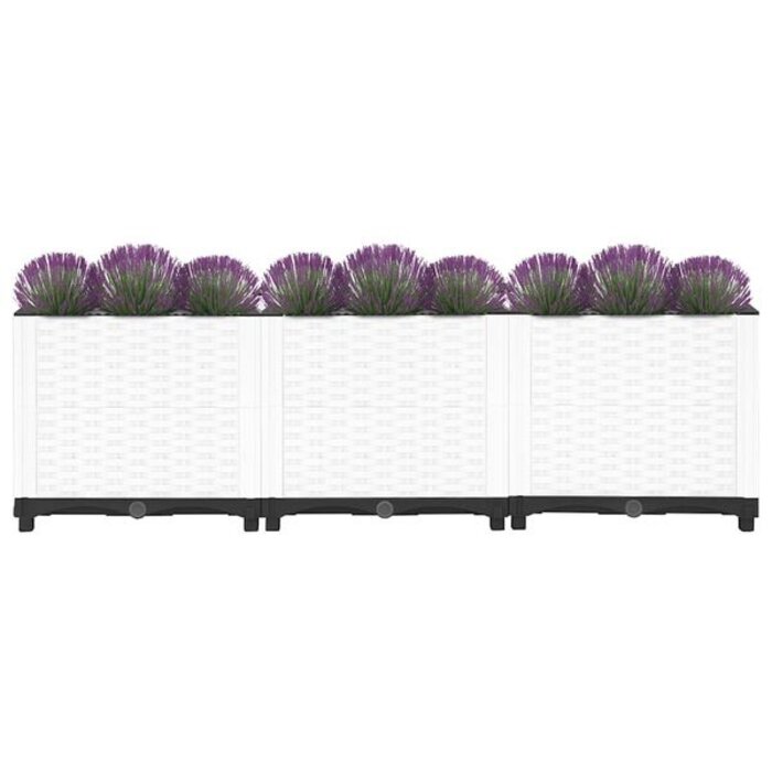 Vidaxl Jardinière surélevée effet rotin 120cm - Blanc - Jusqu'à -33% sur l'outlet