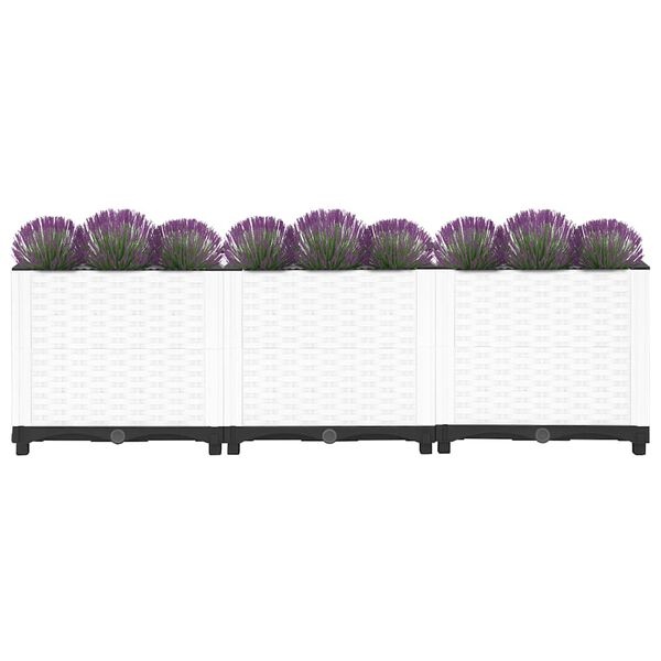 Vidaxl Jardinière surélevée effet rotin 120cm - Blanc - Jusqu'à -33% sur l'outlet