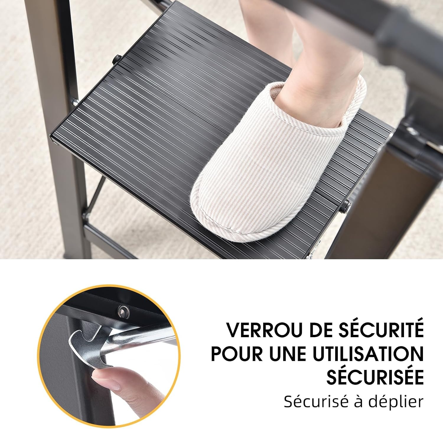 Escabeau 3 marches pliant en aluminium - Noir - Jusqu'à -33%