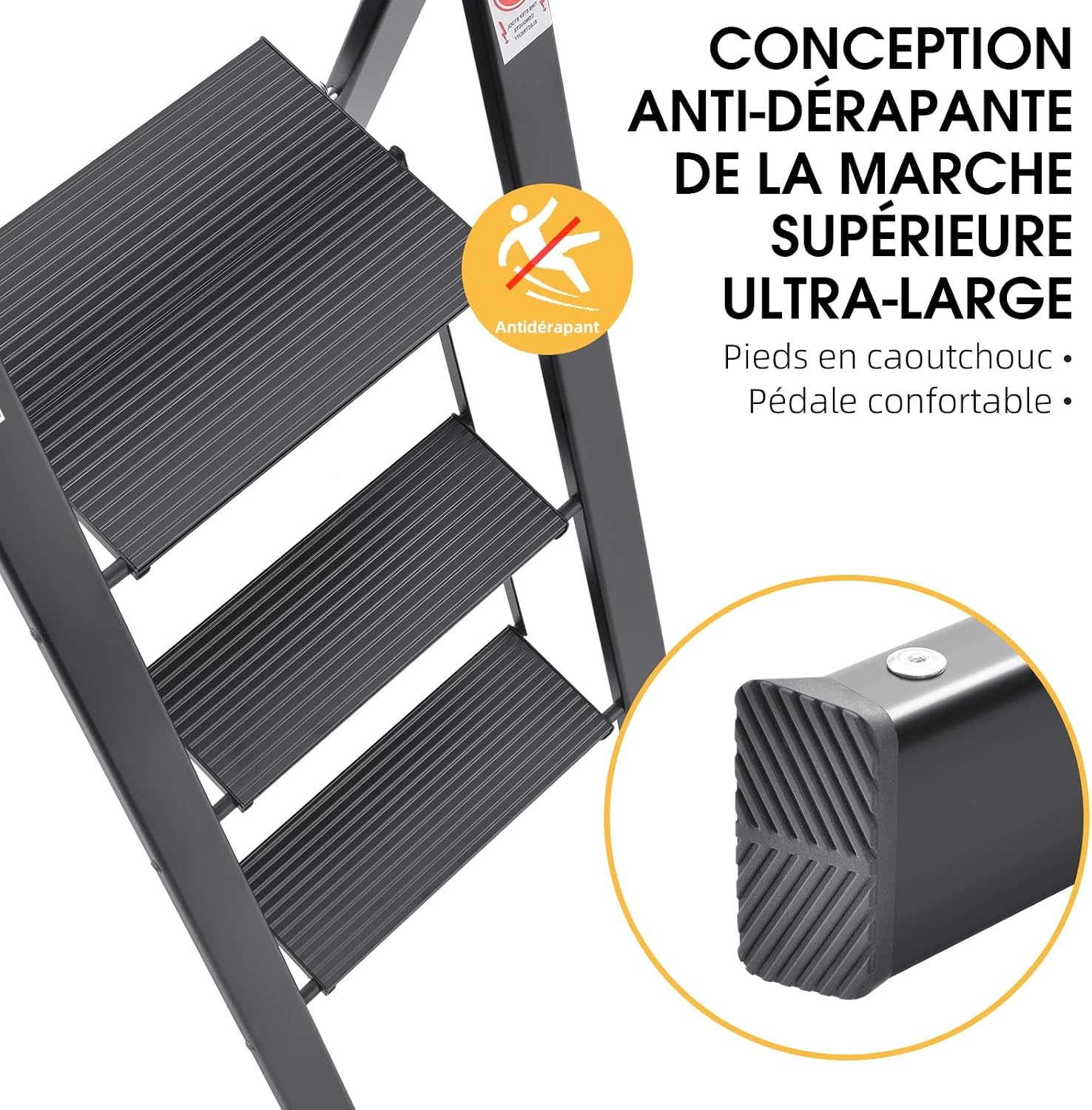 Escabeau 3 marches pliant en aluminium - Noir - Jusqu'à -33%