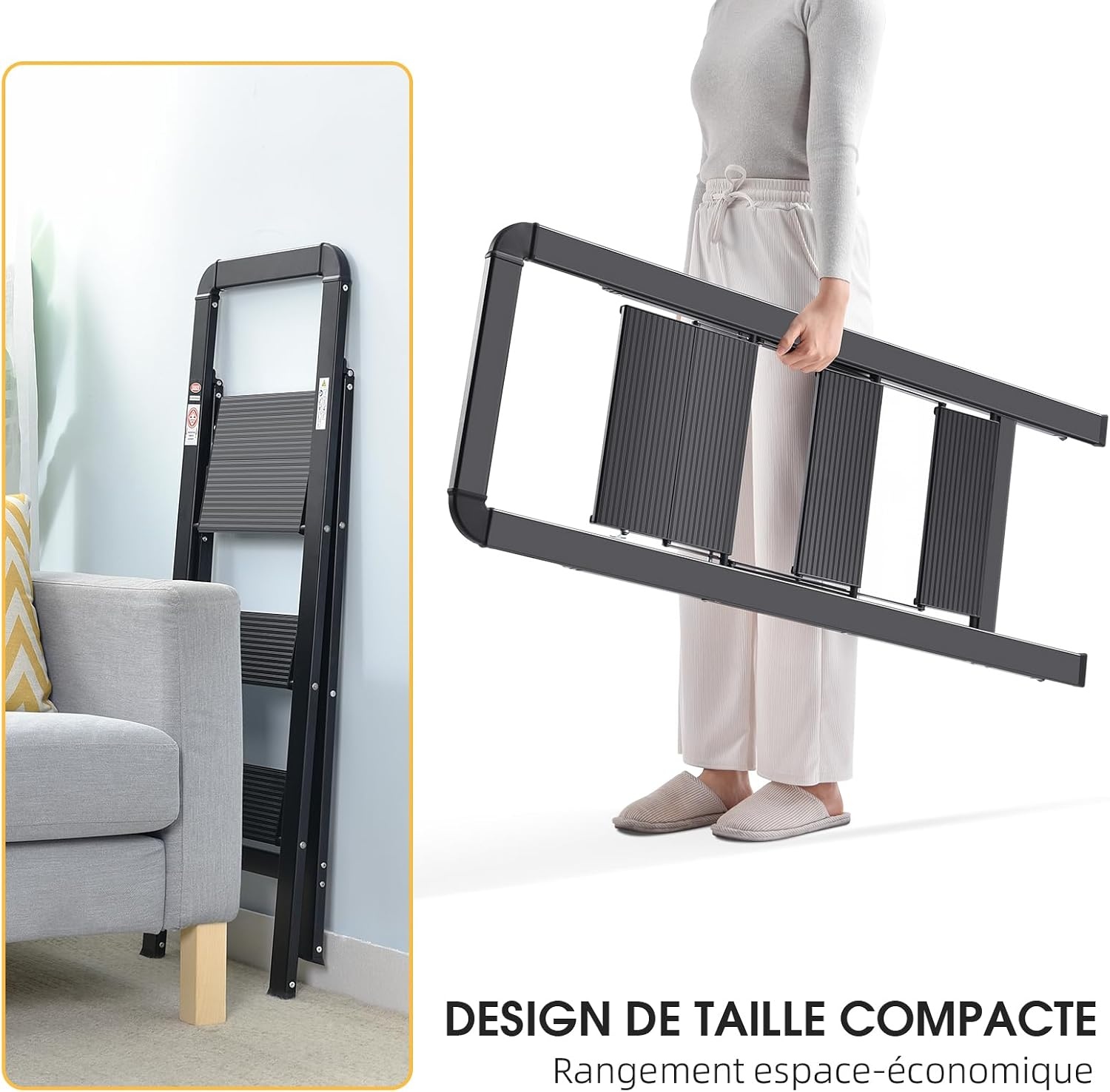 Escabeau 3 marches pliant en aluminium - Noir - Jusqu'à -33%