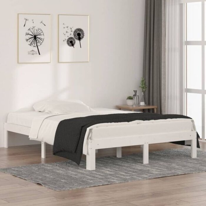 Vidaxl Cadre de lit en bois massif blanc 135 x 190 cm - Jusqu'à -35% d'économie