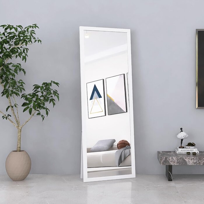 Miroir sur pied bois blanc 140x50 cm - Jusqu'à 34% de remise