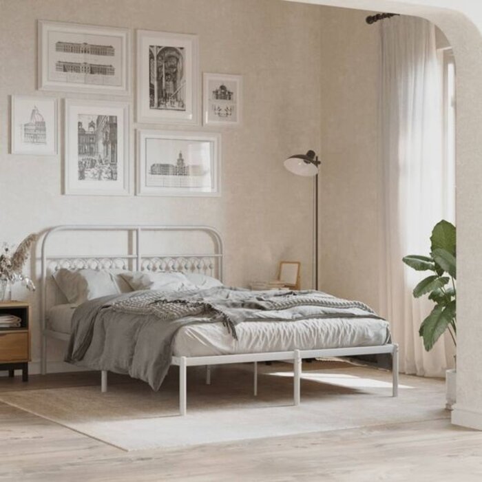 Vidaxl Cadre de lit 140x200 cm en acier blanc - Jusqu'à -34% sur le prix