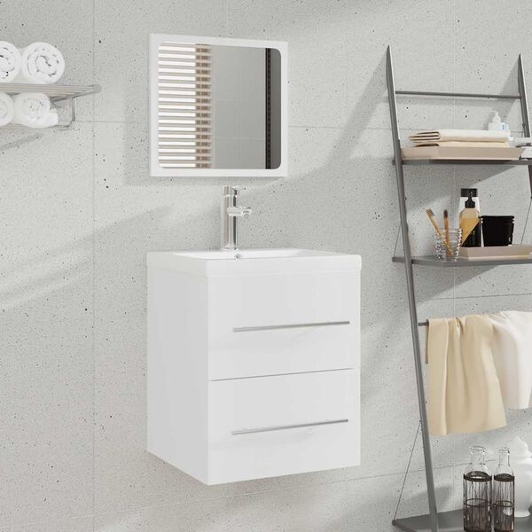 Vidaxl Meuble de salle de bain avec miroir blanc - Jusqu'à 34% de remise
