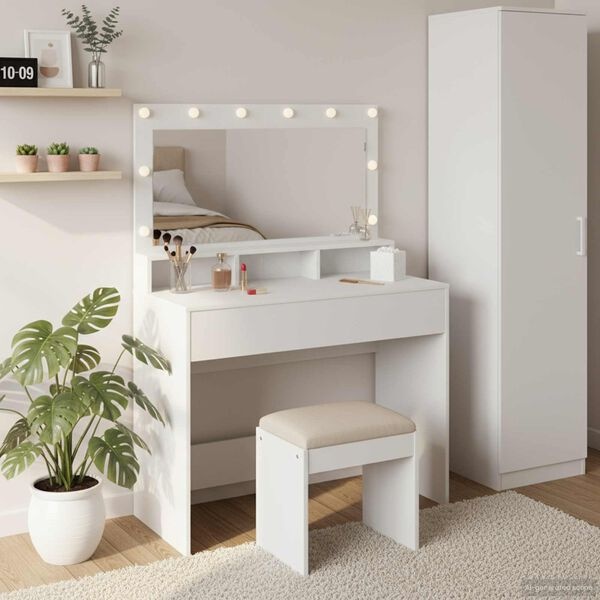 Vidaxl Coiffeuse blanche avec miroir LED - Jusqu'à 35% de réduction