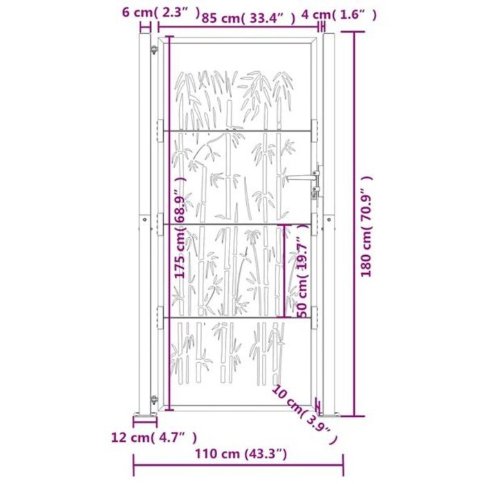 Vidaxl Portillon de jardin motif bambou anthracite 105x180cm - Jusqu'à -35%