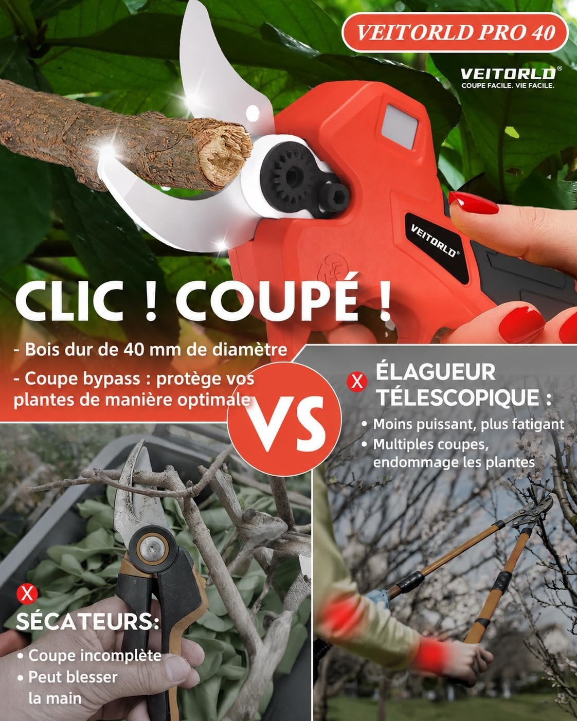 Sécateur télescopique électrique 40 mm - Jusqu'à 35% de remise