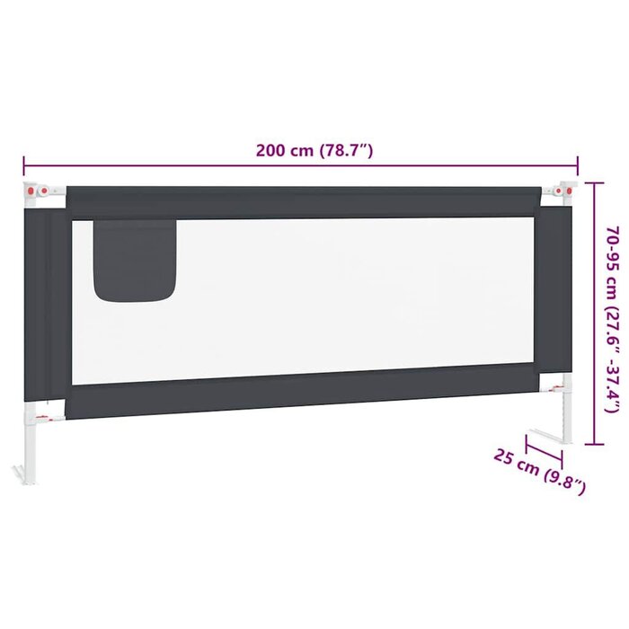Vidaxl Barrière de lit enfant 200x25 cm Gris Foncé - Jusqu'à -33% de remise