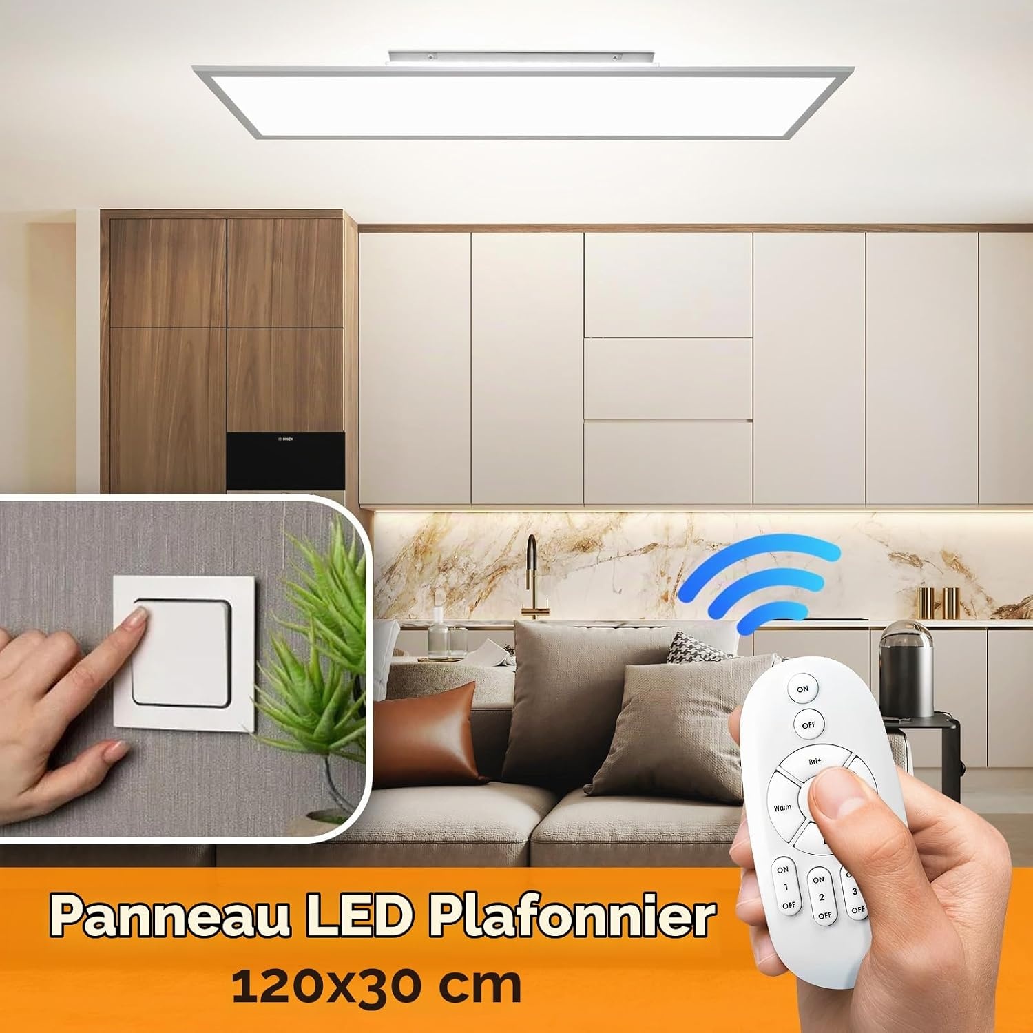 Plafonnier LED 120x30 cm Dimmable avec télécommande - Jusqu'à -34%