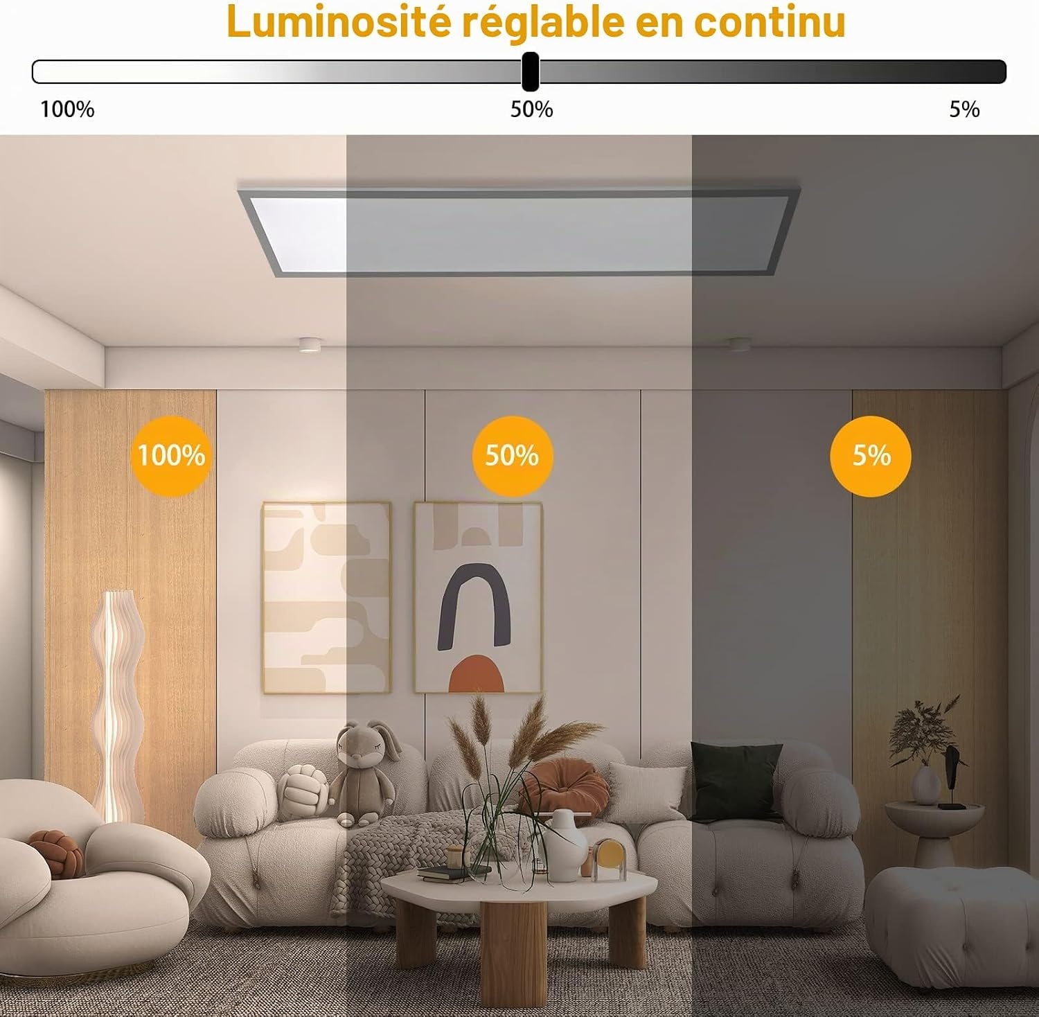 Panneau LED 100x25cm Dimmable & CCT - Jusqu'à 34% de remise
