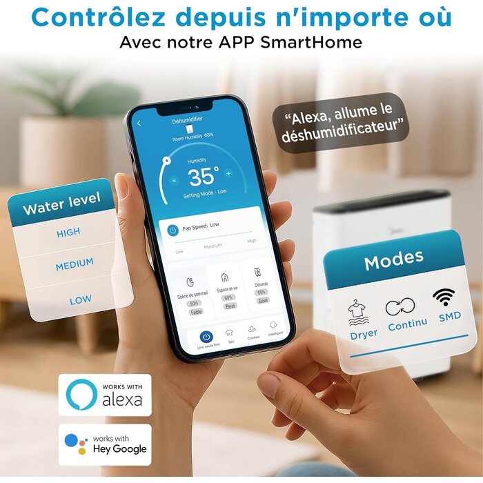 Déshumidificateur 20L - Jusqu'à 37m² - Silencieux - Jusqu'à -35%