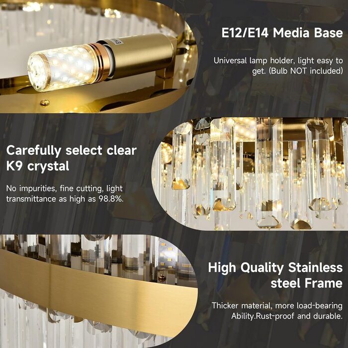 Lustre rond cristal doré 80cm 20 ampoules - Jusqu'à -35% d'économie