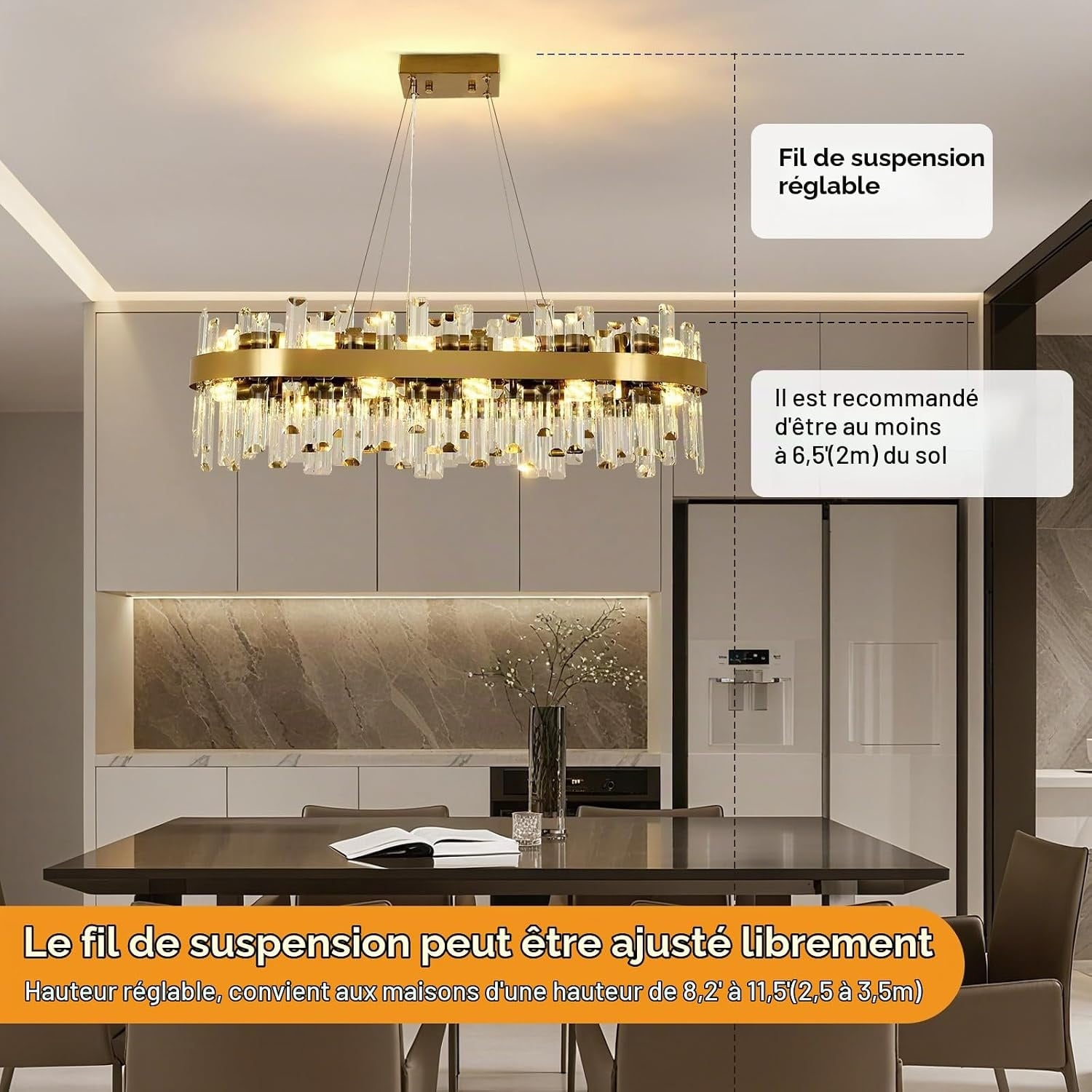 Lustre rond cristal et métal doré 80 cm - Jusqu'à -35% sur nos modèles outlet