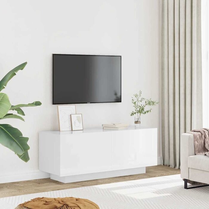 Vidaxl Meuble TV Moderne Blanc Brillant 100cm - Jusqu'à -34% sur l'Outlet
