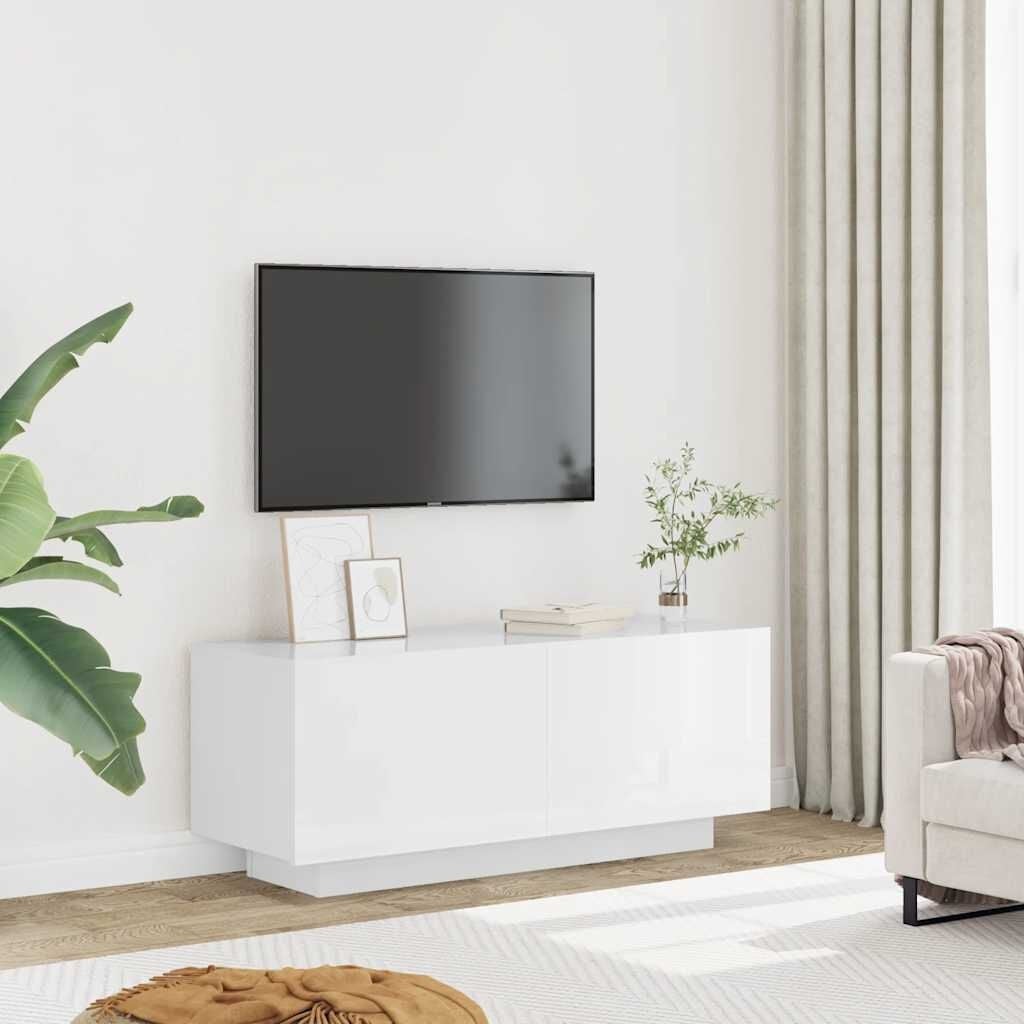 Vidaxl Meuble TV Moderne Blanc Brillant 100cm - Jusqu'à -34% sur l'Outlet