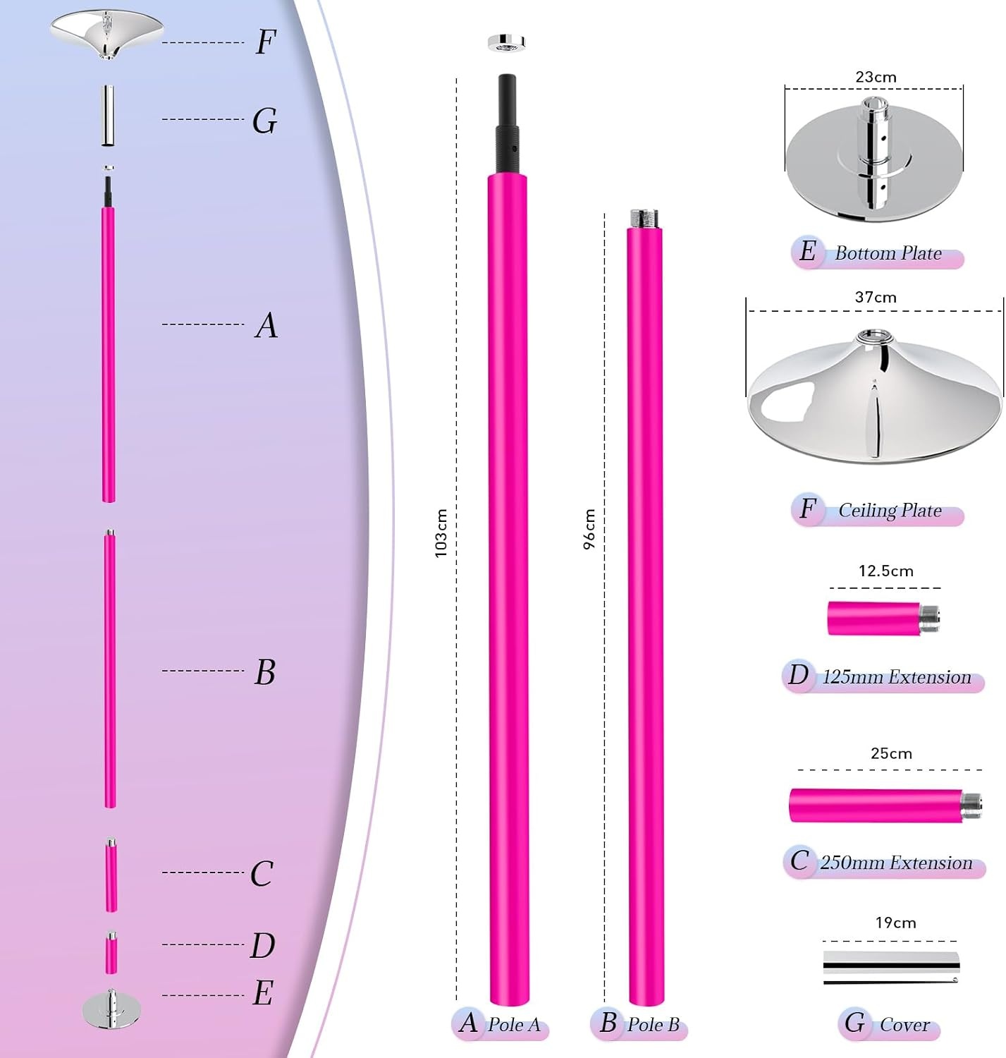 Barre de danse rotative rose - 52% de remise - Acier chromé 200 kg