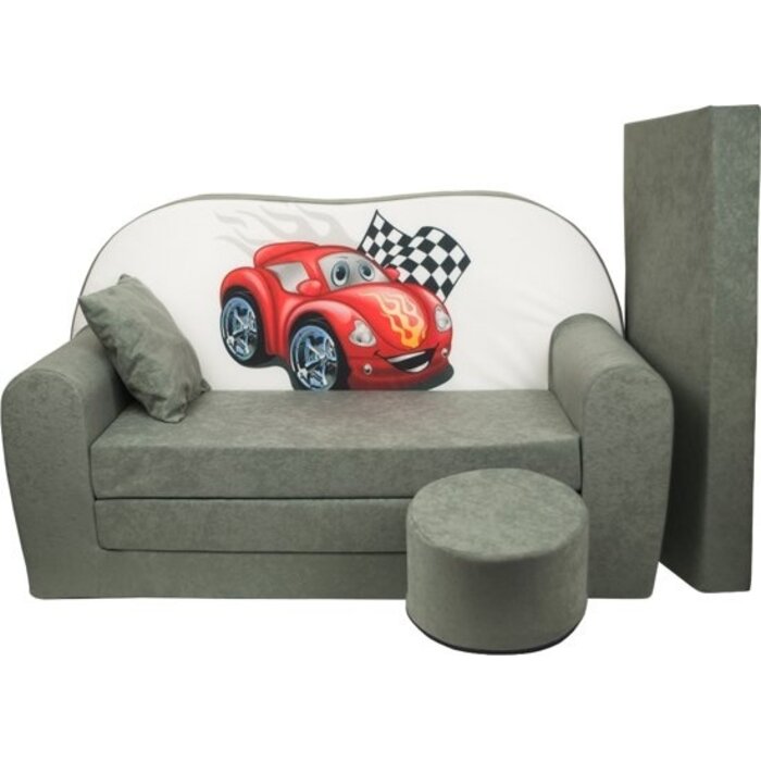 Canapé-lit enfant avec pouf gris motif voiture - 25% de remise