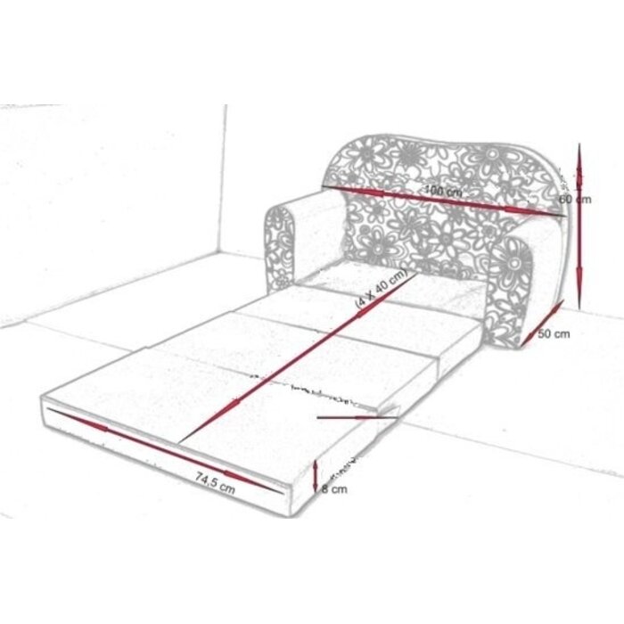 Canapé-lit enfant avec pouf gris motif voiture - 25% de remise
