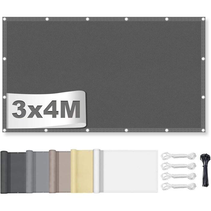 Voile d'ombrage rectangulaire 3x4m Gris Foncé - 34% de remise