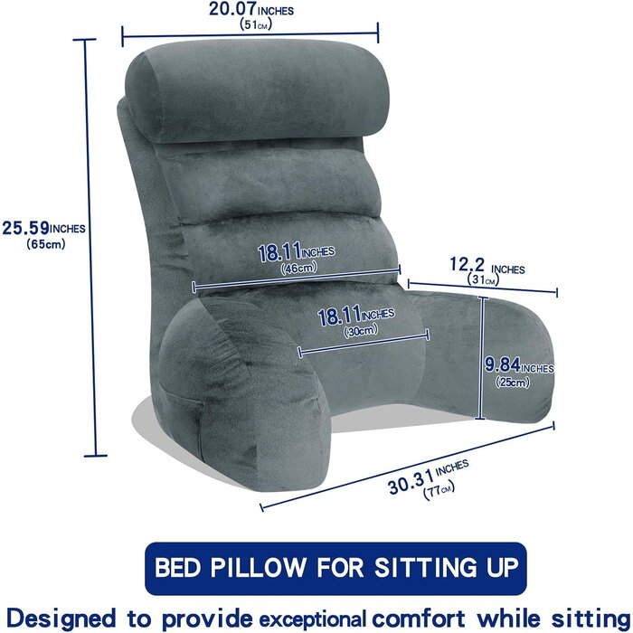 Coussin de lecture ergonomique - Gris - 65x30 cm - 59% de remise