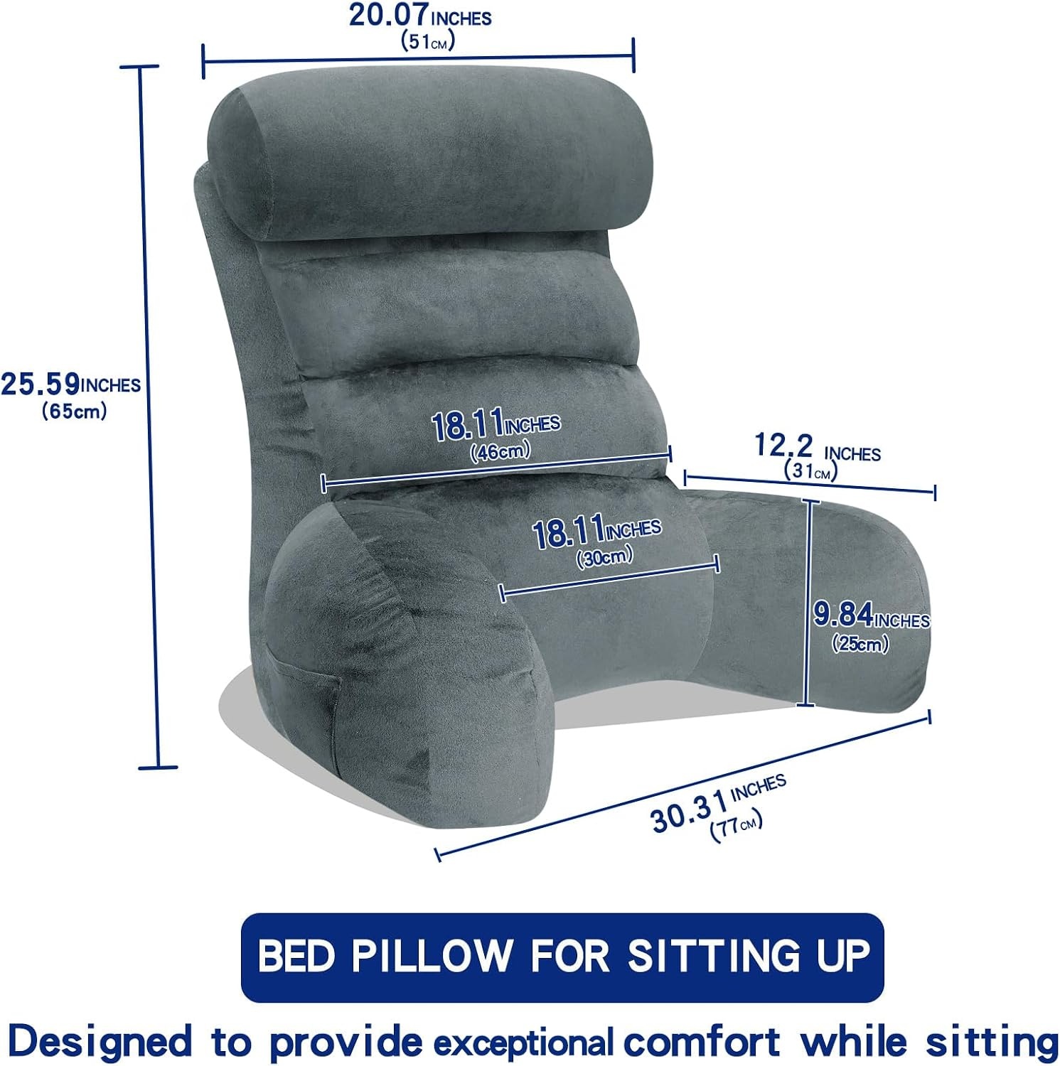Coussin de lecture ergonomique - Gris - 65x30 cm - 59% de remise