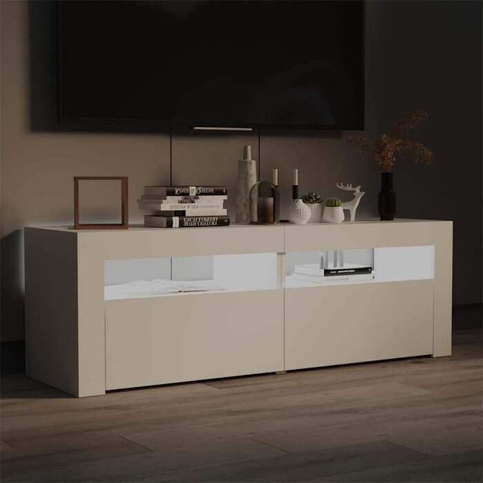 Meuble TV moderne LED 120 cm blanc - 62% de remise