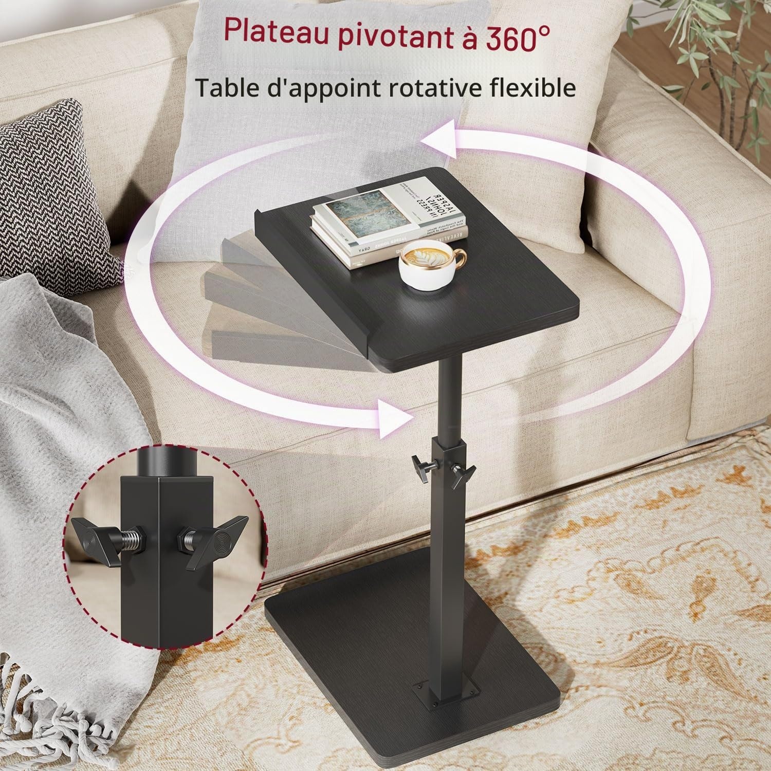 Table d'appoint ergonomique en C - 32% de remise - 39 x 29 x 80 cm