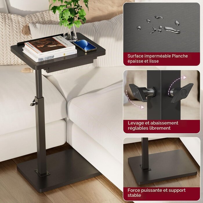 Table d'appoint ergonomique en C - 32% de remise - 39 x 29 x 80 cm