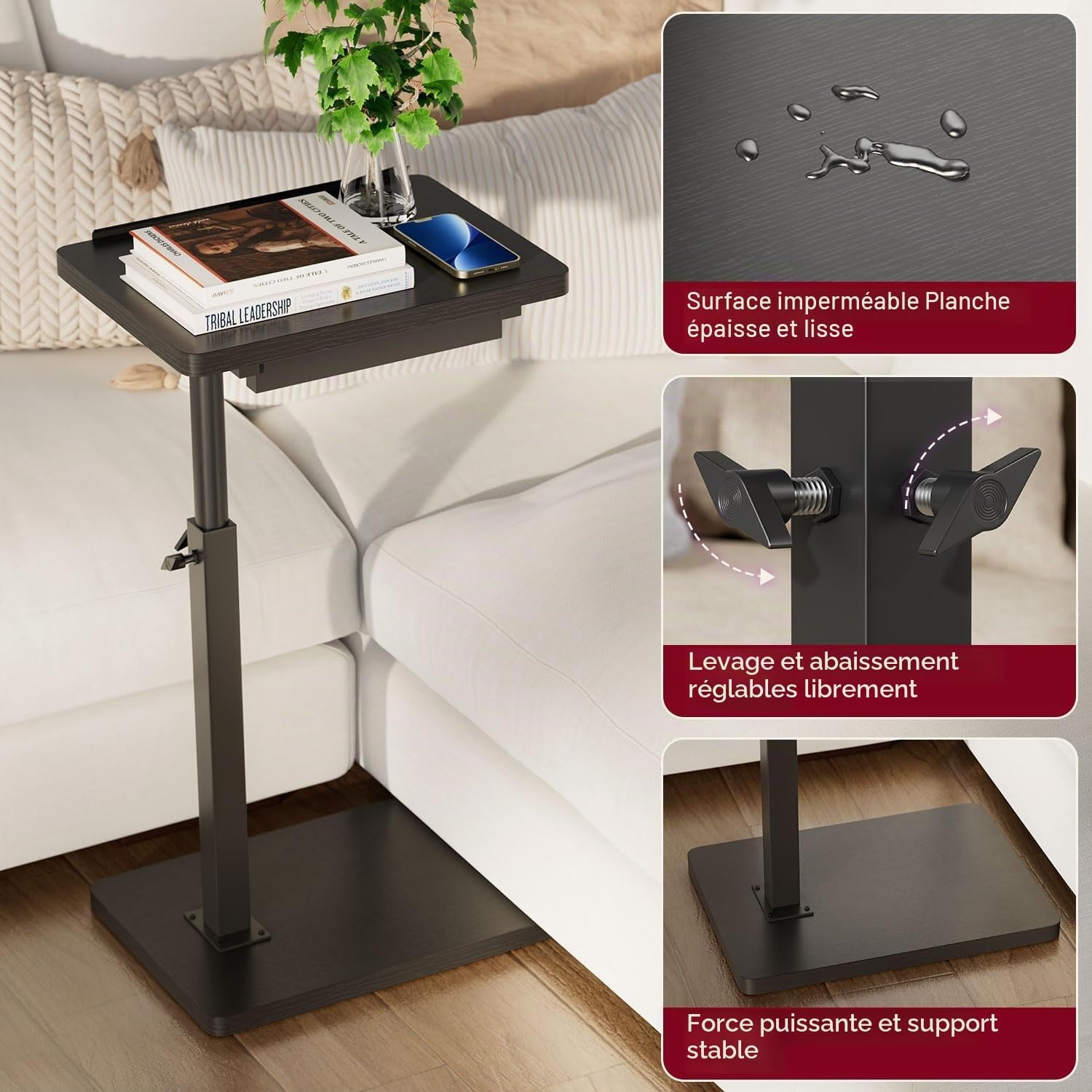 Table d'appoint ergonomique en C - 32% de remise - 39 x 29 x 80 cm