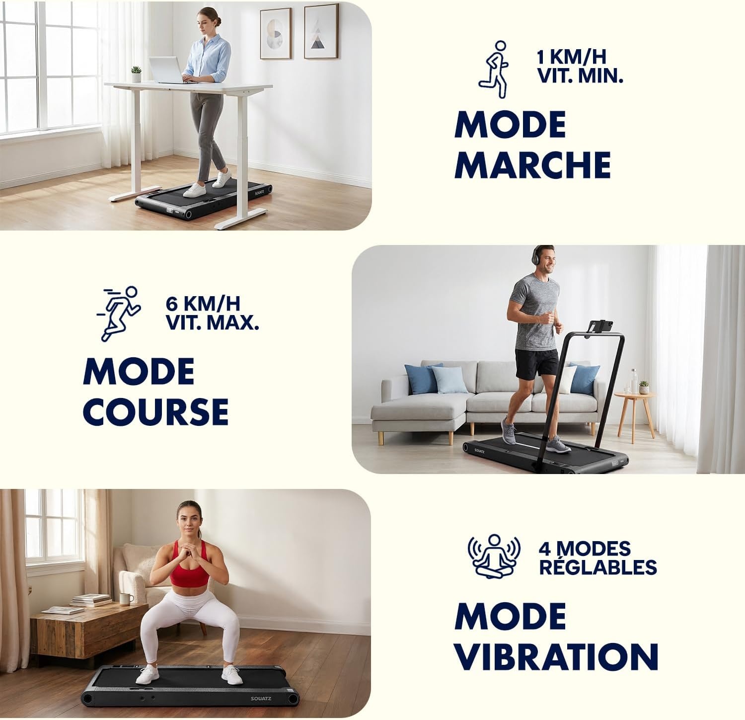 Tapis de marche avec plateforme vibrante - Noir - 35% de remise