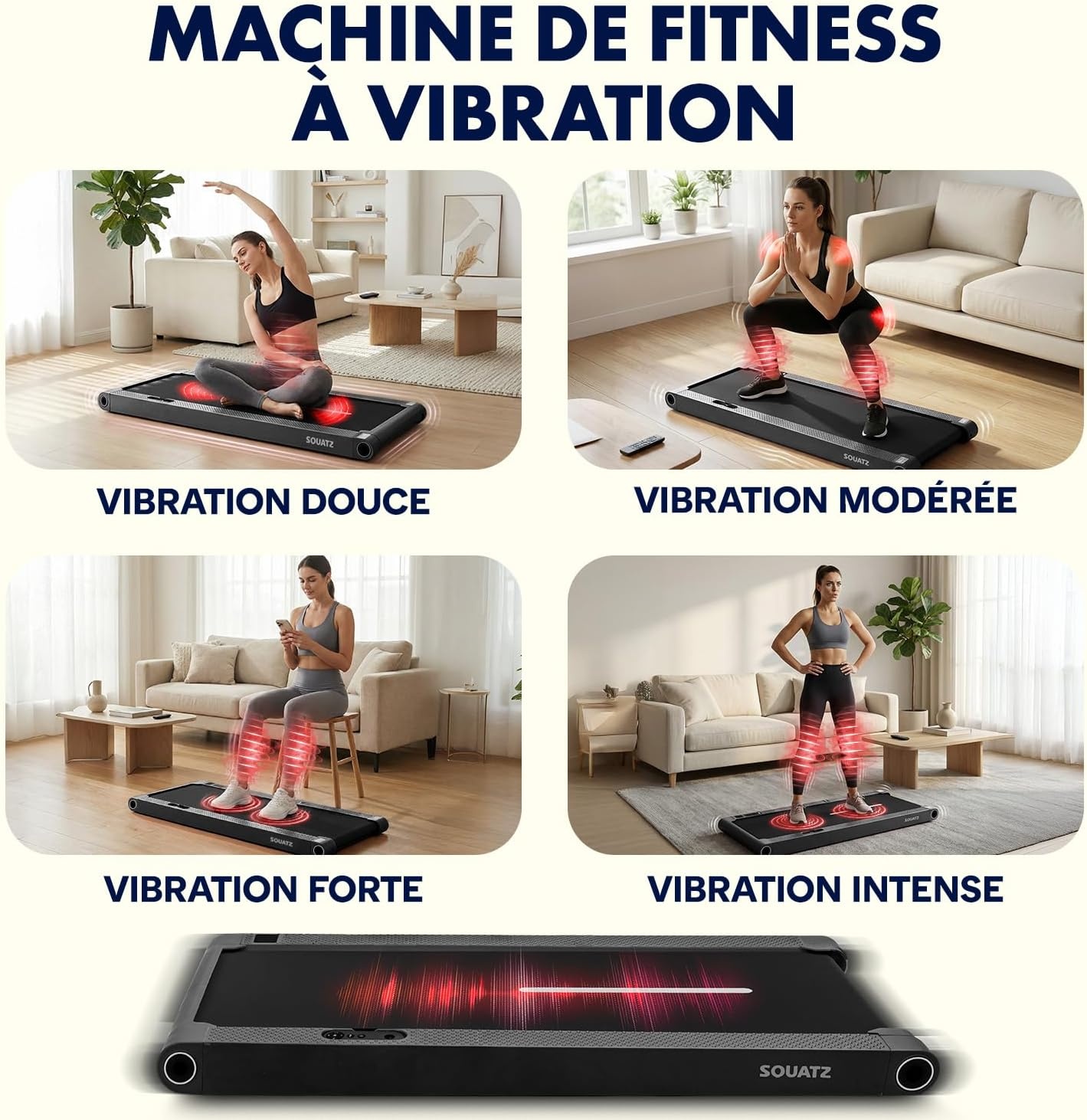 Tapis de marche avec plateforme vibrante - Noir - 35% de remise