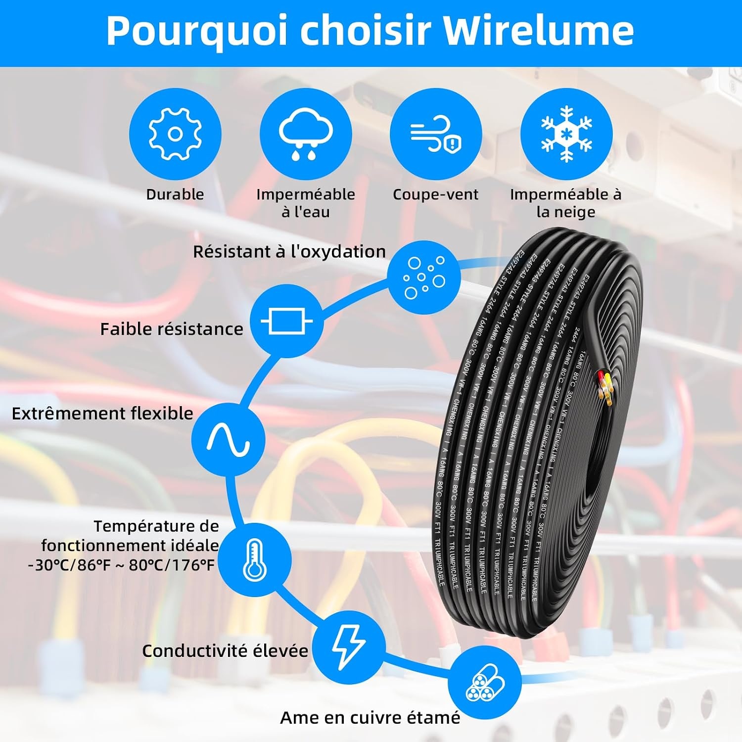 Câble électrique 16AWG 5x1,5 mm² 9,14 m - Cuivre étamé - 26% de remise