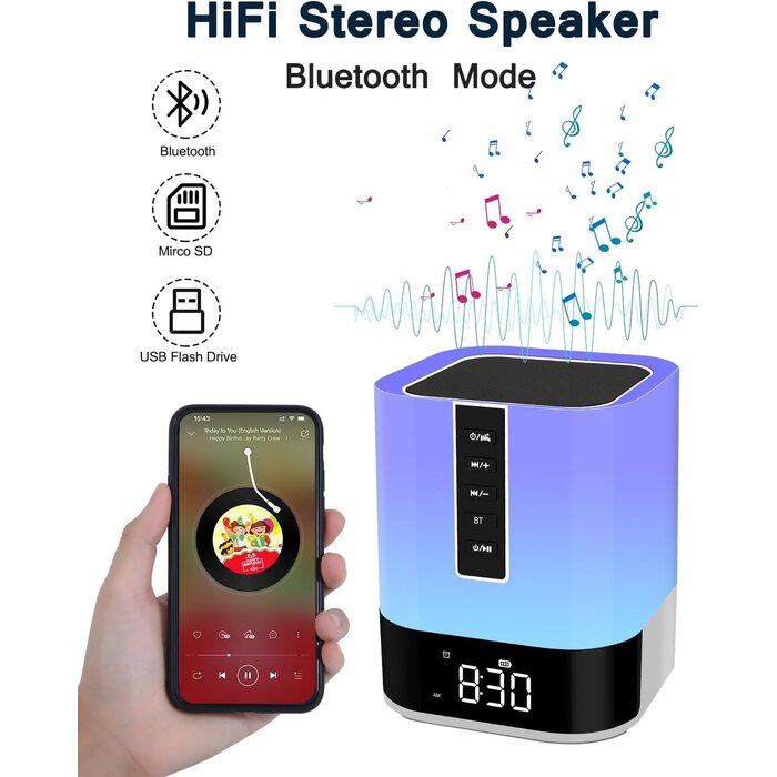 Réveil Enfant Bluetooth avec Veilleuse et Bruits Blancs - 28% de remise