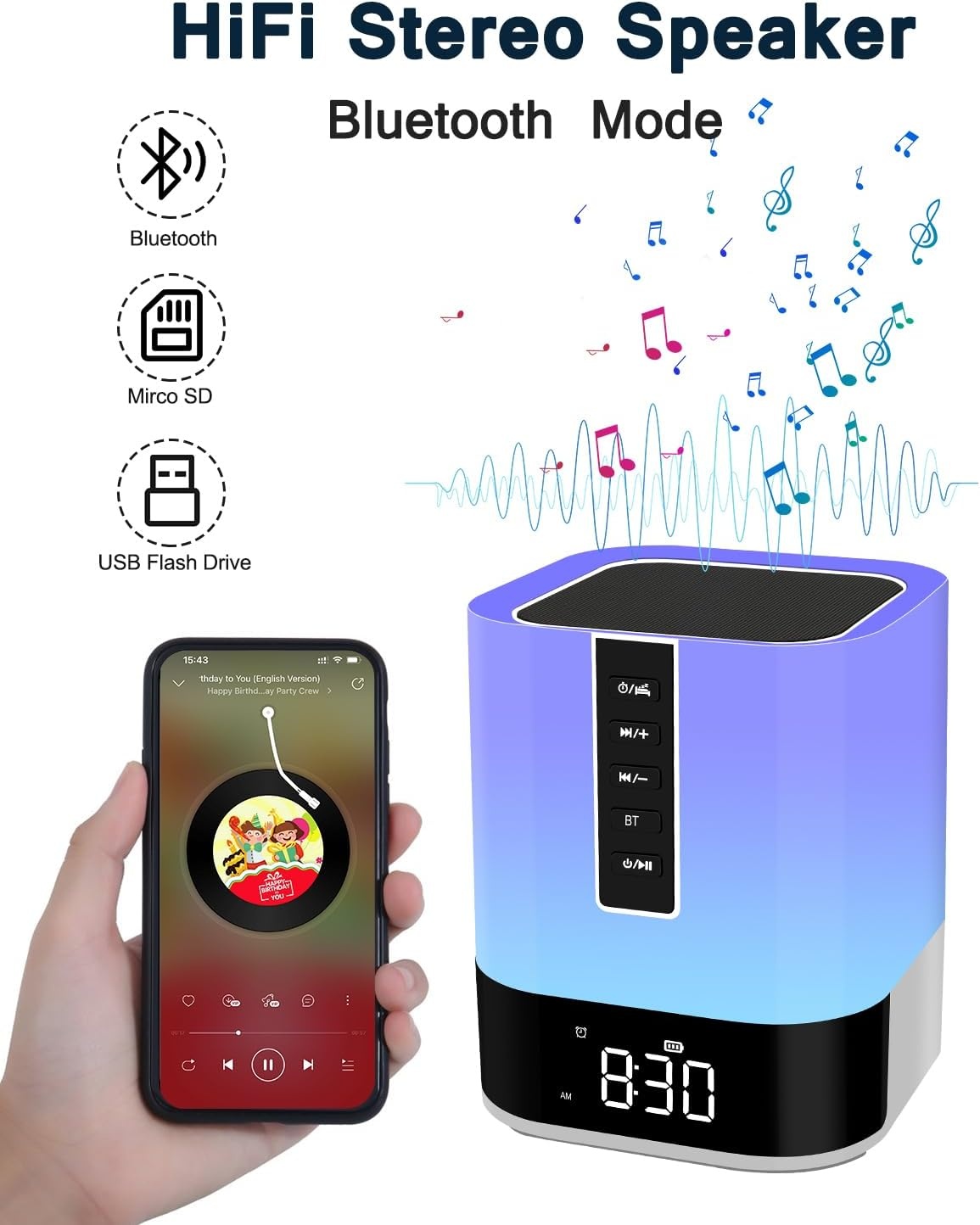 Réveil Enfant Bluetooth avec Veilleuse et Bruits Blancs - 28% de remise