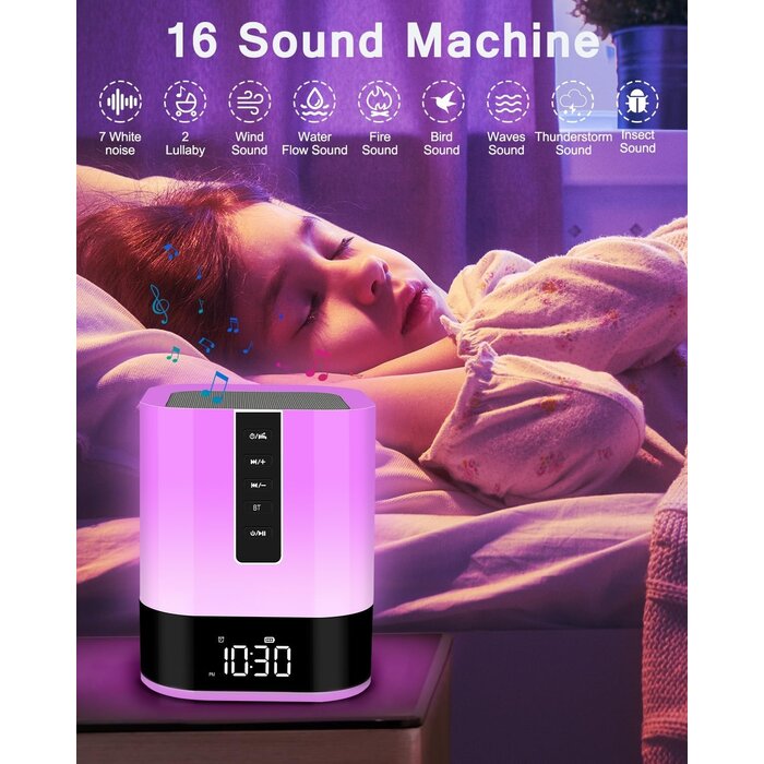Réveil Enfant Bluetooth avec Veilleuse et Bruits Blancs - 28% de remise