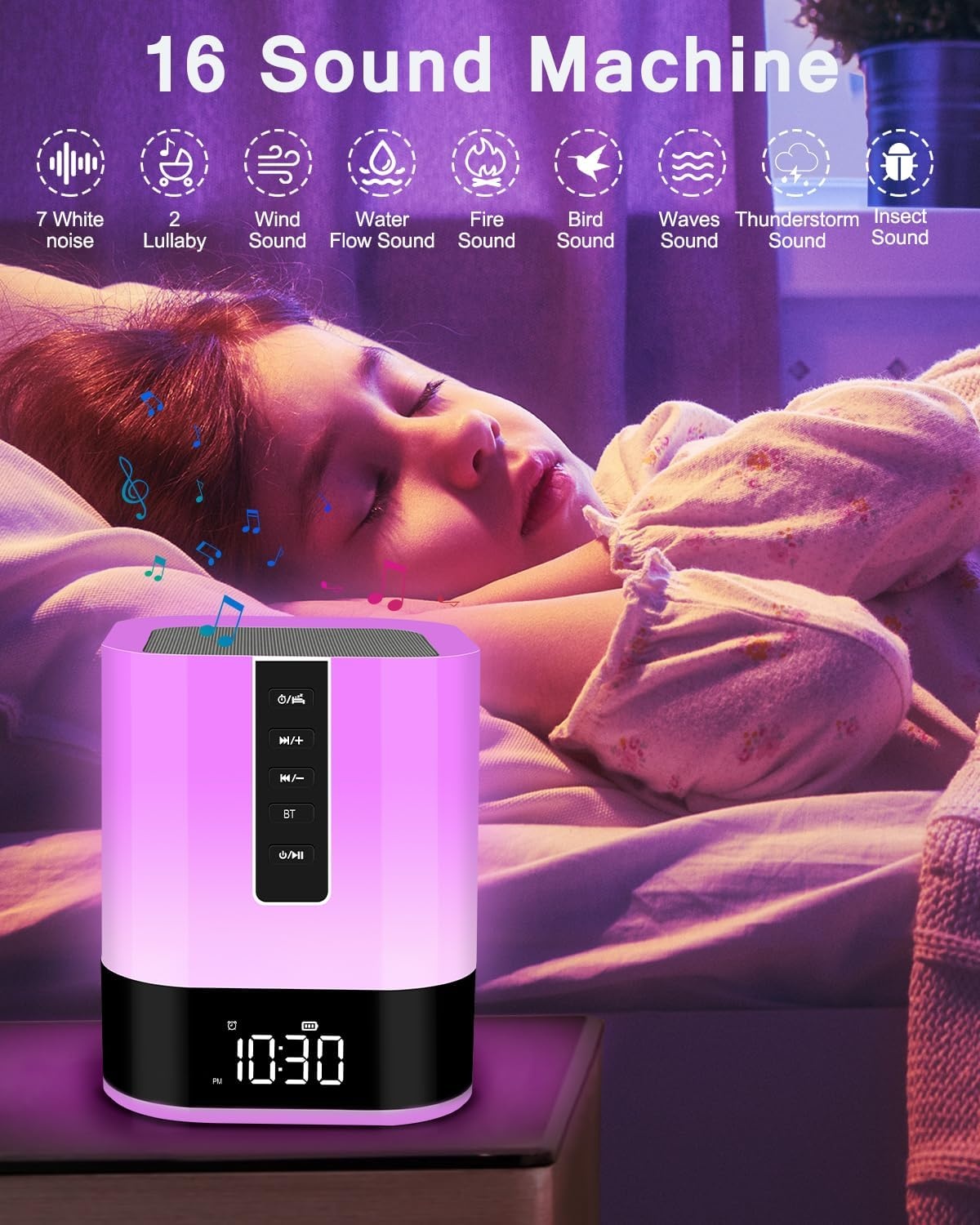 Réveil Enfant Bluetooth avec Veilleuse et Bruits Blancs - 28% de remise