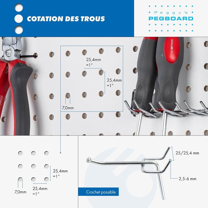 Panneau perforé pour outils 120x60 cm Blanc - 41% de remise