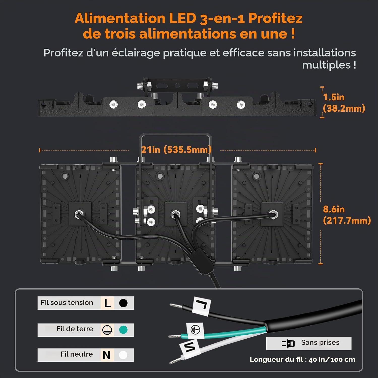 Projecteur LED 150W 15000LM 3 têtes - 60% de remise