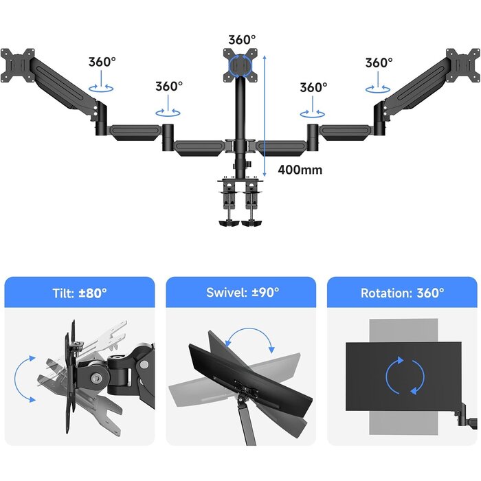 Support Triple Écran 17-32 pouces - Bras articulés à ressort à gaz - 36% remise