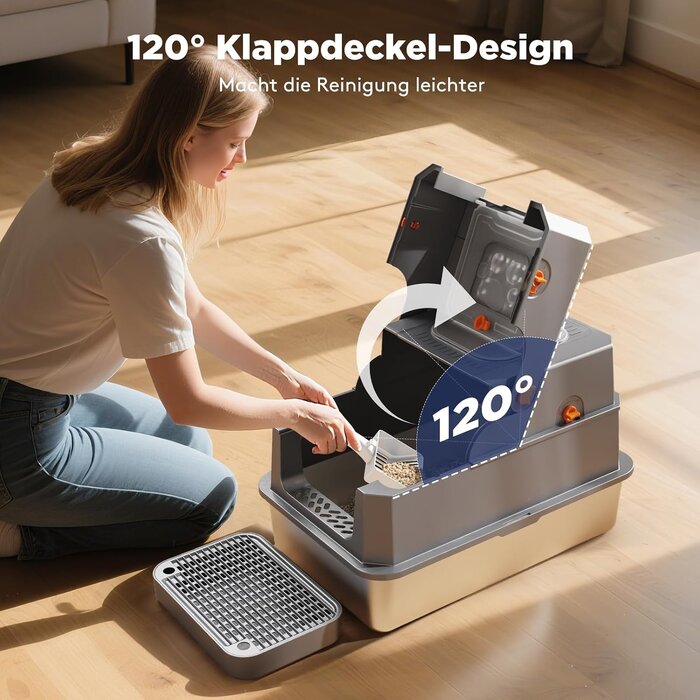 Bac à litière fermé XL en inox - Gris foncé - 34% de remise