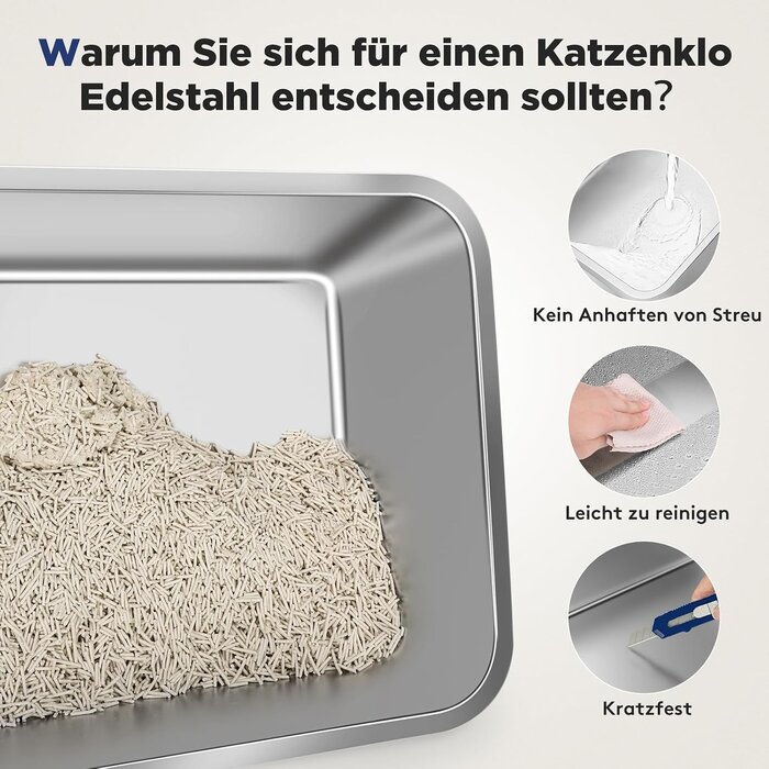 Bac à litière fermé XL en inox - Gris foncé - 34% de remise