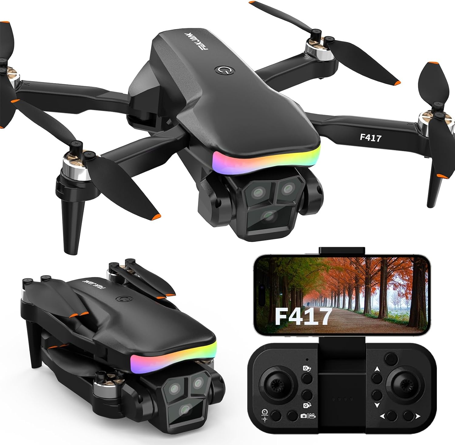Drone HD 1080P avec caméra réglable et LED RGB - Noir - 33% de remise