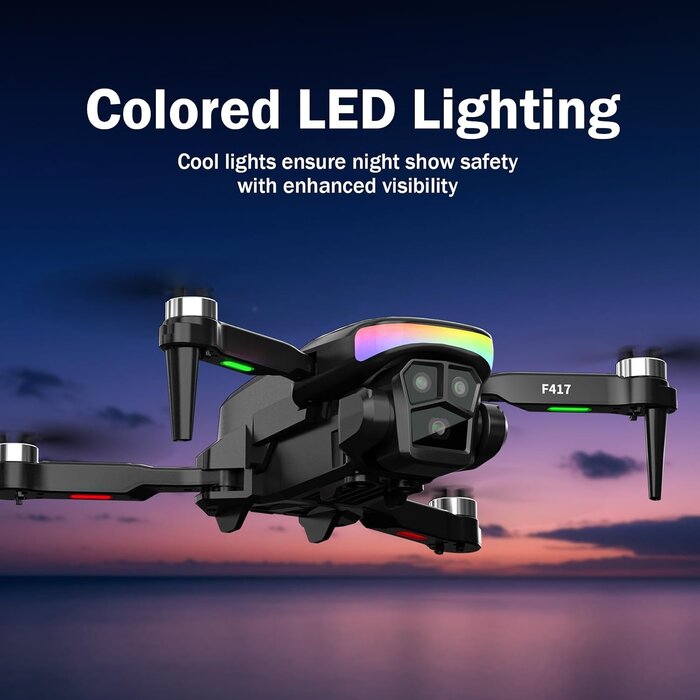 Drone HD 1080P avec caméra réglable et LED RGB - Noir - 33% de remise